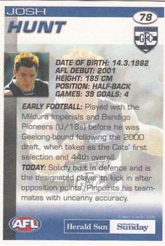 2005 Select Herald Sun AFL #78 Josh Hunt Back